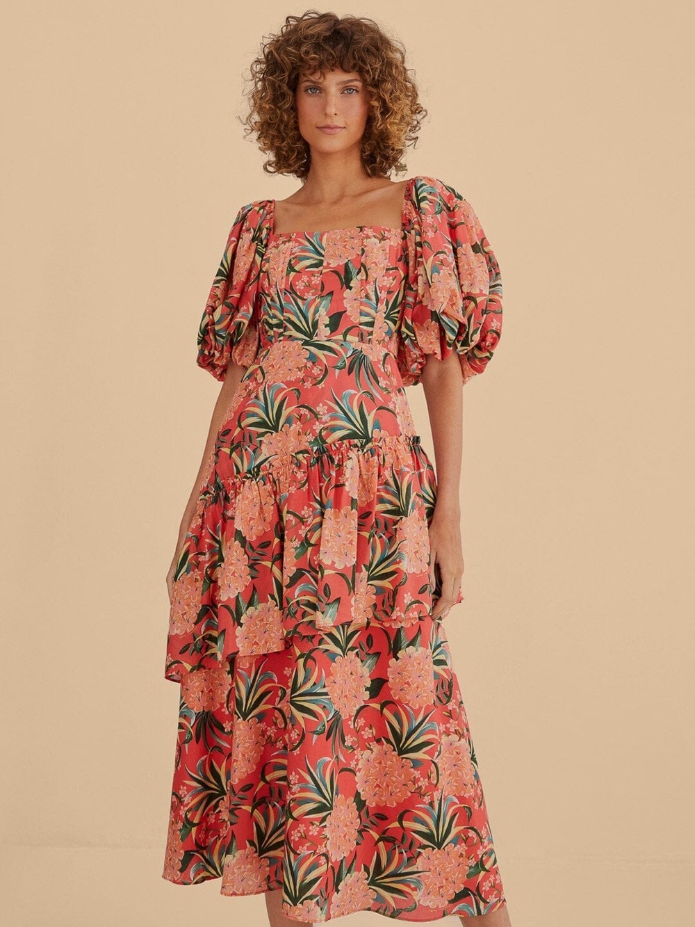 Farm Rio Red Pineapple Bloom Cut Out Midi Dress L